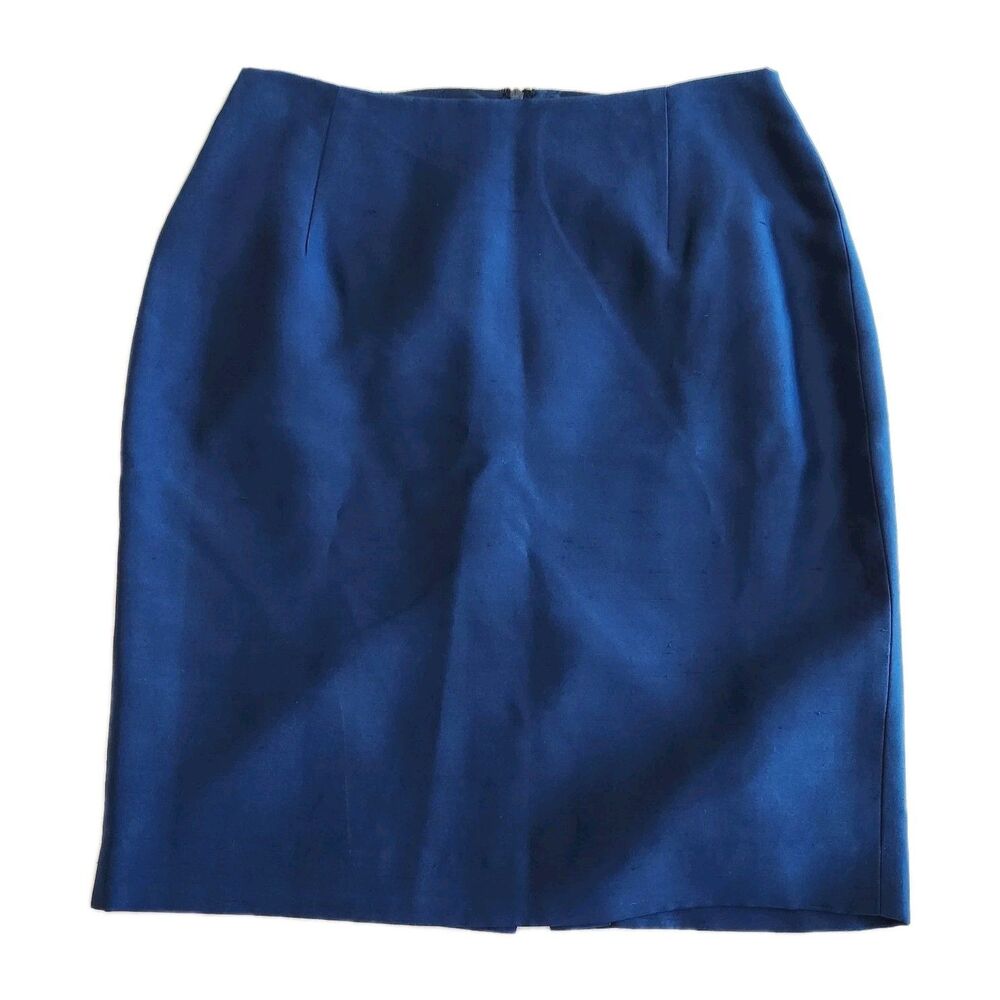 Tahari 100% Silk Blue Mini Skirt Office Siren Corp Core Women SZ 4 Petite